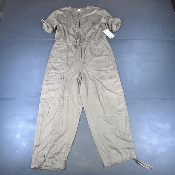 Athleta Jumpsuit Womens XL Light Olive Green Celestial Utility Long Sleeve NWT - Picture 2 of 12